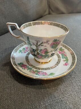 Tuscan Bone China Indian Pink Tree Teacup and Saucer with Gold Trim